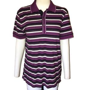 Hugo Boss Regular Fit Purple Navy Blue & White Striped Polo Shirt NEW NWOT